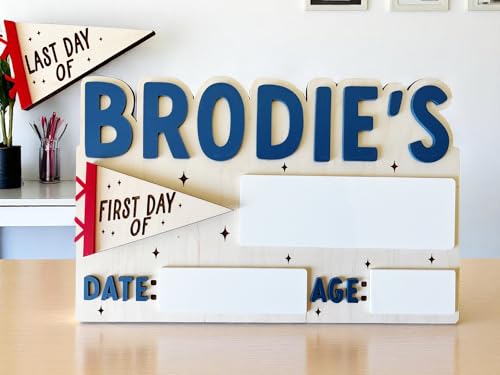 Custom Pennant Flag First Day of School Sign – Interchangeable First Day Photo Prop – Reusable 1st Day of School Banner for Kids, Preschool, Kindergarten – Personalized School Flag Board