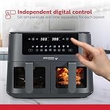 Holstein Housewares 8.4 QT Dual Basket Digital Air Fryer with LED touchscreen – Family Size Viewing Windows, Air Technology for Less Oil Use, Fry, Bake, Grill Roast, 8-in-1 Appliance