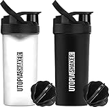 Utopia Home 2-Pack 28-Ounce Fitness Sports Classic Protein Mixer Shaker Bottle-BPA Free & Leakproof (All Black & Clear/Black)