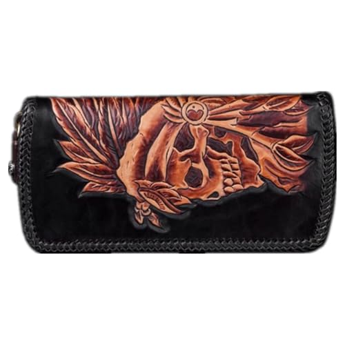Indian First layer cowhide Zip Around Wallet Zipper Clutch Purse Coin Card Slots Collection wallet for men and women (A)