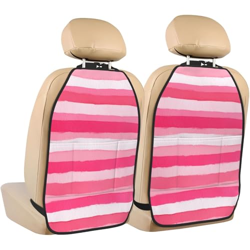 Pink Stripes Soft Colors Minimalist Car Seat Back Kick Protectors,2 Pack Kick Mats with Storage Pockets for Vehicles to Protect from Dirt Mud Scratches