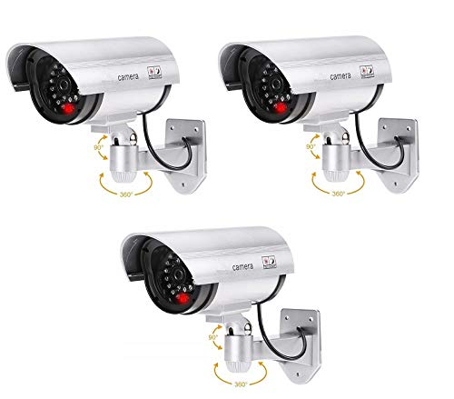Realistic Looking Dummy Wired Security CCTV Fake Bullet Camera with Flashing LED Light Indication (Silver, 3 Pieces)-image-13