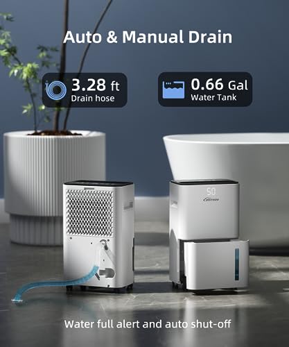 BRITSOU 34 Pint Dehumidifier for Basement with Drain Hose & 0.66 Gallon Water Tank, Manual & Auto Drainage, Smart Quiet Dehumidifiers for Home with Auto Shut off, 24HR Timer