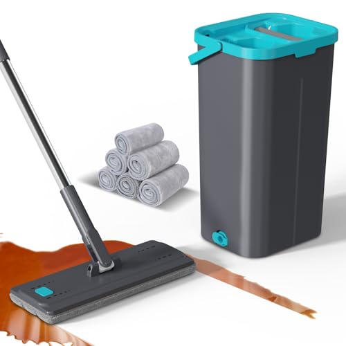 Masthome Wischmopp Set mit Eimer,2 In 1 Putzeimer mit Wischmop,Flacher Bodenwischer mit 6 Mikrofaser-Wischpads Hand-Frei Mopp Set und Eimer für Hartholz, Fliesen, Laminat, Marmor, Bodenreinigung Masthome Wischmopp Set mit Eimer,2 In 1 Putzeimer mit Wischmop,Flacher Bodenwischer mit 6 Mikrofaser-Wischpads Hand-Frei Mopp Set und Eimer für Hartholz, Fliesen, Laminat, Marmor, Bodenreinigung
