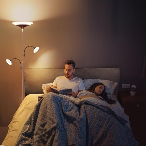Image of SIBRILLE 3 Way Torchiere Floor Lamp - 42W Dimmable LED Tree Standing Lamp with Remote, 2300LM, Color Changing, 72 inch Tall Bright Floor Lamp for Living Room Bedroom Office