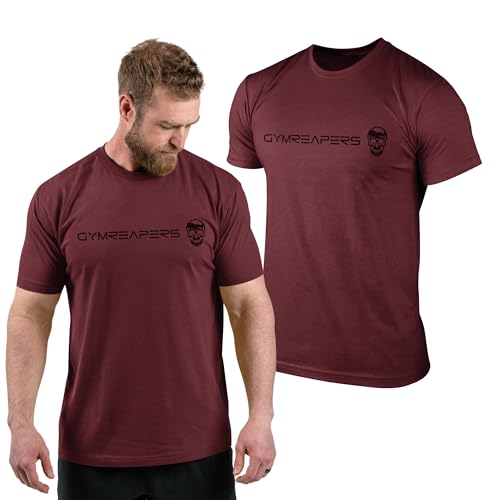 Gymreapers Workout Short Sleeve Shirt Workout T-Shirt for Men Crew Neck Shirts Casual Gym Cotton Everyday Tee (X-Large Cardinal/Black)