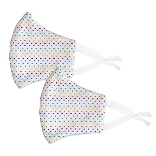 Reusable Face Masks Face with Adjustable Ear Loops and Filter Pocket by Booginhead, Breathable Face Mask in Rainbow Dots Adult - 2 Pack