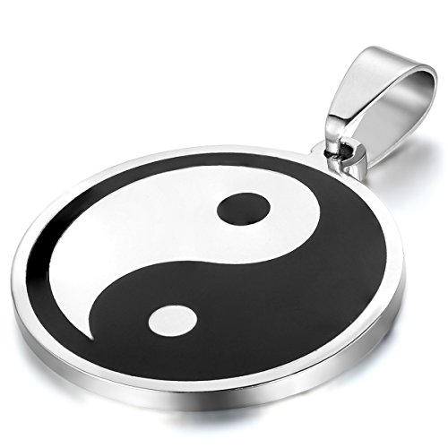 JewelryWe 大切な人や，彼氏・彼女へのプレゼント:ジュエリー ファッション アクセサリー メンズ レディース ネックレス,陰陽 太極図,ステンレス,カラー:白;ブラック;