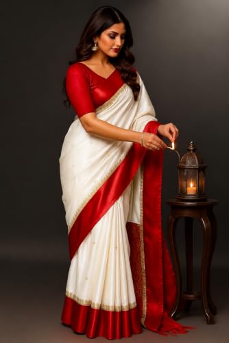 Image of Women's Glory Banarasi Satin Silk Saree with Rich Gold Silver Zari Floral Embroidery | Kanjivaram Style | Traditional Wedding & Festive sadi with Contrast Border