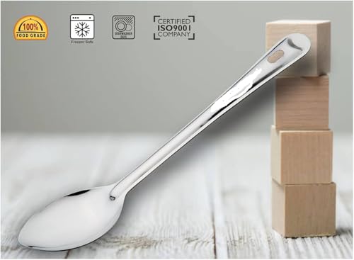 Image of Stainless Steel(Food Grade) Heavy Gauge(1.2 MM) Elite Solid Pan Spoon No.5(Serving Spoon) Chamcha for Serving Rice /Pasta /Subzi (Size -34 cm) Set of 2
