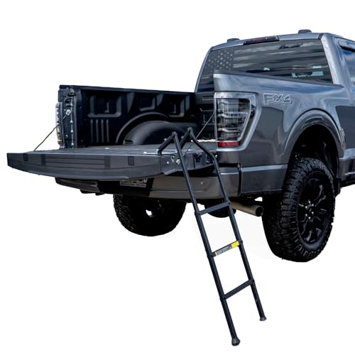 Traxion NEW Tailgate Ladder XL for All Trucks Including Lifted Trucks up to 50 Tailgate with articulating Patent Pending Frame for Uneven Ground.