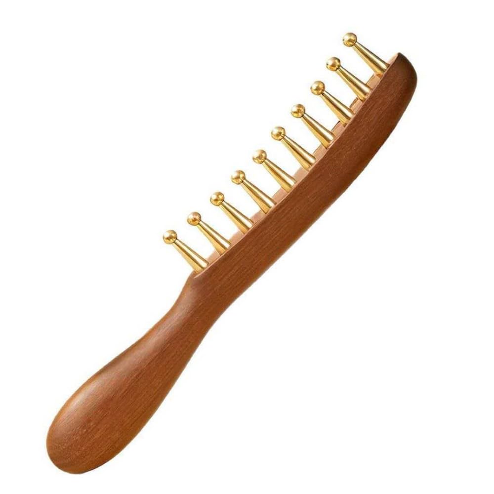 Scalp Massage Wood Comb for Women & Men | Brass Hair Comb for Hair Growth & Blood Circulation | Anti Hairfall Detangling Comb | Suitable for All Hair Types-picture-12
