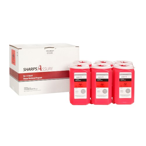 SharpsAssure SA-1Q6 1.5 Quart Sharps Retrieval Program Kit for Used Syringe Disposal, White (Pack of 6)