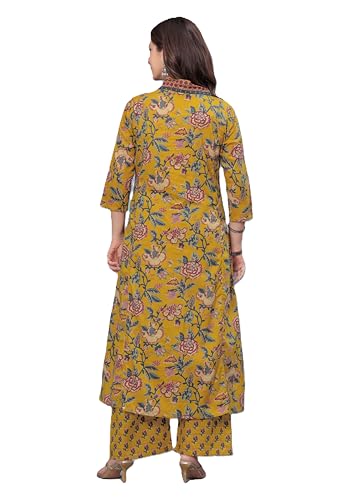 Image of Arayna Women's Pure Cotton Block Printed Kurta Set with Palazzo Pants & Dupatta - Ethnic Wear