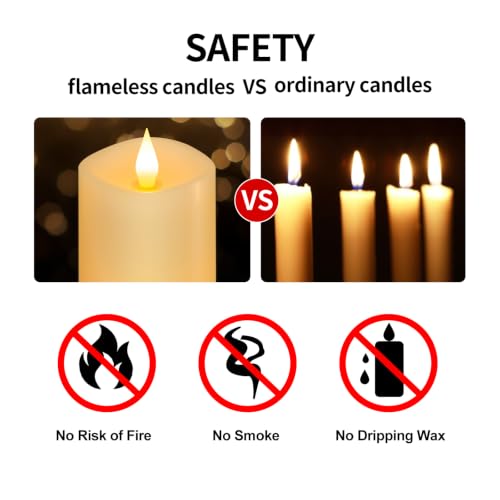 Image of Flameless LED Candles 3 inchx7 inch Set of 2, Battery Operated with Remote & Timer, 600-Hour on 2 AA Batteries, Flickering Realistic Flame, Ivory for Indoor /Outdoor