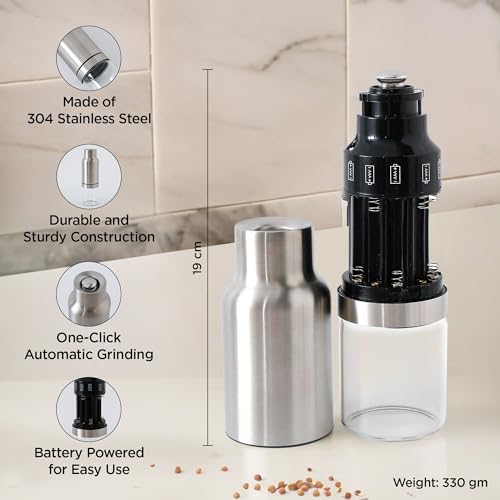 Image of UMAI Electric Pepper Grinder | Black Pepper Crusher | Pepper Grinder Crusher | Battery Operated Stainless Steel Mill with Adjustable Coarseness (6*AAA Battery, not Included in Package)