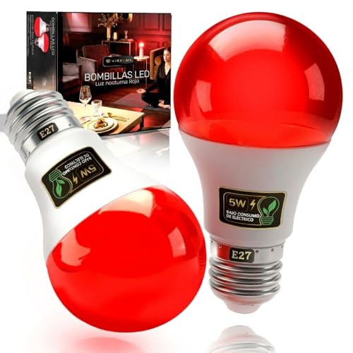 VIRELMA® PACK x2 Luz Roja Nocturna Melatonina E27 5W – Bombillas Luz Roja LED Tenue para Dormir – Iluminación Suave Tipo Vela para Descanso, Meditación y Ambientes Acogedores