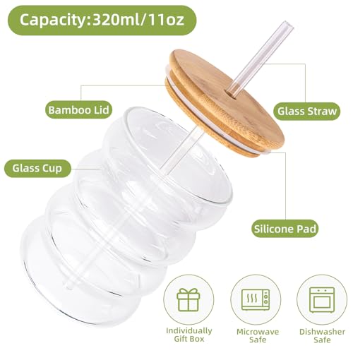 BELICOO 4 Pack Drinking Cocktail Glasses, 11oz/320ml Vintage Ripple Glass Cups - Image 4