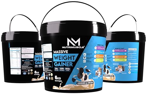 Image of Nutrimuscle Massive Weight Gainer for Men & Women, 6 Kg - Cookies & Cream Flavour | High Calorie Formula with Complex Carbohydrates & Protein for Healthy Weight Gain