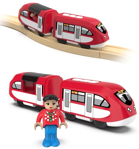 Motorized Locomotive for Wooden Track, Battery Operated Train Toys for Toddlers, Magnetic Set Compatible With Thomas, Brio, Chuggington, Electric for Kids Age 3 and Up