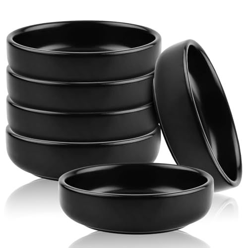 LEKEFETO Lot de 6 bols à soja, en céramique, pour sauce, épices, sushis, ketschup, barbecue (noir)