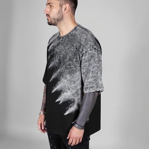 Image of boffi ... 100% Cotton Oversized T-Shirt Unisex Drop Shoulder Dye Washed Street Look Black Pack of 1