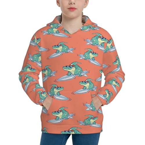Surfing Crocodile Kids Pullover Hoodies Boys Sweatshirts Girls Athletic Clothes with Pocket