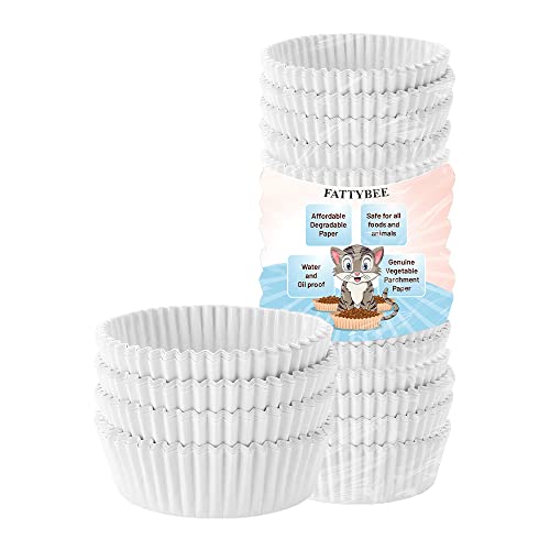 FattyBee 200 Pcs White Disposable Pet Feeding Bowls Liner Small Paper Bowls for Cat Dishes Wet Food Feral Cat Feeding Station