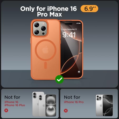 Image of Miracase Magnetic for iPhone 16 Pro Max Case, 6.9 inch, Slim, Orange | Compatible with MagSafe, Translucent Matte, Military-Grade Protection, Anti-Fingerprint, Shockproof Protective Phone Cover