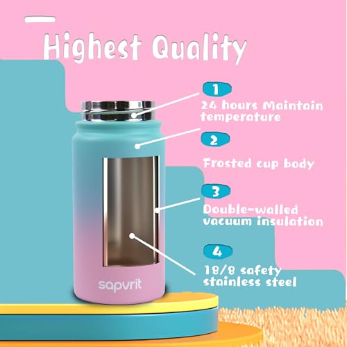 Water Bottle, 12oz Water Bottles with Straw and Stickers, Stainless Steel Vacuum Double Wall Insulated cup,Water Bottle for School, Gifts for Girls (12OZ GREEN PINK) - Image 3