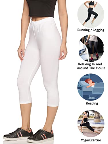 Image of OUTFLITS Women's Knee-Length Cotton Spandex Essential Capri Stretchy Leggings |Small - 2XL Adult |Yoga Leggings, Workout, Gym, Running 3 /4th Leggings for Women(OFLLC)