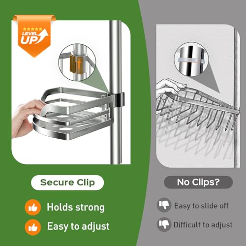 Image of HAMITOR Shower Caddy Tension Pole：4-Tier Rustproof Bathroom Corner Shelf for Renters - 47-121inches Adjustable Bathtub Organizer with Soap Holder-large capacity rack for Shampoo Storage Home