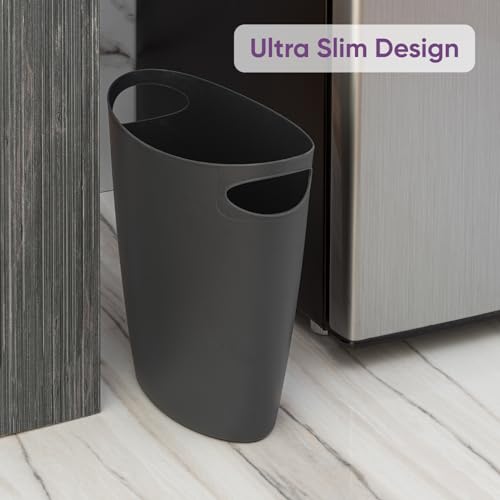 Image of Superio Slim Bathroom Trash Can 2 Gallon Grey Plastic Small Compact Waste Basket for Bedroom, Dorm, Under Office Desk Dustbin