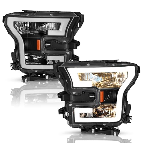 TUSDAR LED Headlight Assembly Set for 2015 2016 2017 Ford F150 Driver and Passenger Side (Black Housing with Amber Reflector)
