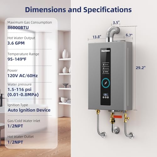 Image of Propane Gas Tankless Water Heater Up to 3.6 GPM 100,000 BTU, Indoor