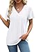 Summer Tops for Women 2025 Trendy V Neck T Shirts Tshirts Loose Fit Casual Beach Vacation Clothes Outfits Travel Fashion White L