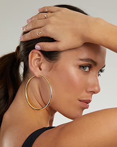 Milla Classic 14K Gold Hoop Earrings For Women & Sterling Silver Hoops - Designer Contoured Gold Plated Hoop Earrings With Graduated Curvature (14K Gold Plated - 3.2 In / 80 Mm) #TOP1