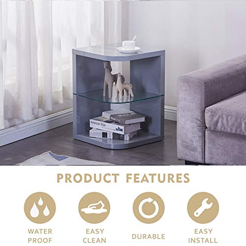 GOLDFAN Wood Side Table with Glass End Table Small Coffee Table Lamp Sofa Bedside Table with Storage for Living Room/Bed Room - Image 8