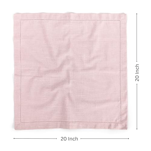 Image of FINGERCRAFT Hemstitched Cotton Table Napkins - Set of 6, 20x20 Inch, 100% Cotton Cloth Napkins with Faggoting Stitching - Durable & Elegant for Parties, Hotels, Everyday Use (Pink Slub)