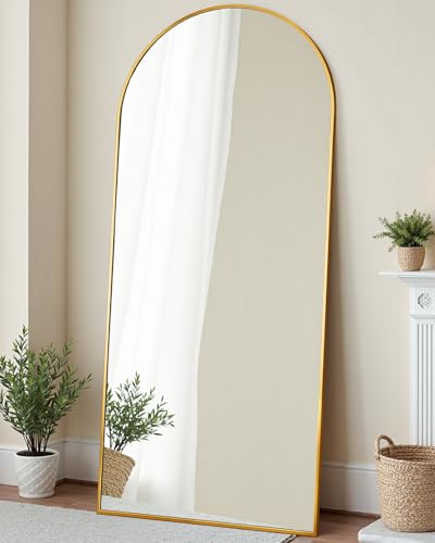 Suidia Arched Full Length Mirror, 58"x21" Floor Mirror Freestanding, Floor Standing Full Body Mirror with Stand for Bedroom, Hanging Mounted for Living Room Cloakroom, Gold