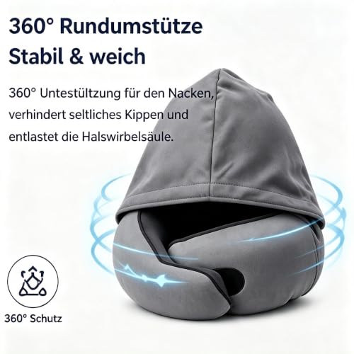 Coussin De Voyage Avion : Oreiller de Voyage avec Capuche à Mémoire de Forme, Coussin Cervical ... – Image 3