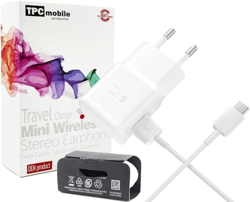 Cargador de Red Rápido 15W USB Tipo C (USB C) para Samsung Galaxy Tab A8 2021, Galaxy Tab A9, A9+, A14, Galaxy Tab A7 2022, A04, A04s, A13, Galaxy Tab S6 Lite 2022, A13, A03, A03s, Z Flip3 (TA200EWE)