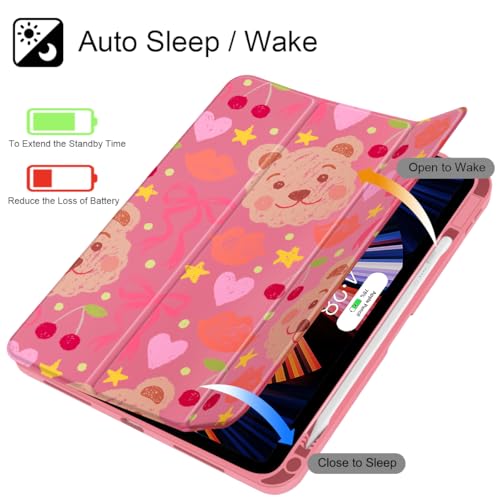 Mektron Case for 2026 iPad Air 11 inch M4 8th (M3 2025 7th /M2 2024 6th), Compatible with iPad Air 10.9" (2022 5th Gen /2020 4th Gen), Buit in Pencil Holder Shockproof Clear Shell, Teddy Bow-Kawaii by Mektron - Used condition - Image 3