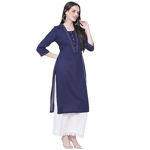 Image of Rangriti Indigo Blue Liva Straight Solid Kurta for Women