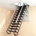 9.8FT Ceiling Mount Attic Ladder, Hidden Retractable Ladders for Loft, 12 Steps Attic Ceiling Pull Down Ladder, Large Folding Attic Stairs with Telescoping Handrail, for Garage (Black, 12 Steps)