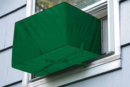 Image of The Furnishing Tree Elastic fit waterproof Polyester window ac cover compatible for Blue Star 2 Ton WFD324E Dustproof cover for inner and outer section, Green