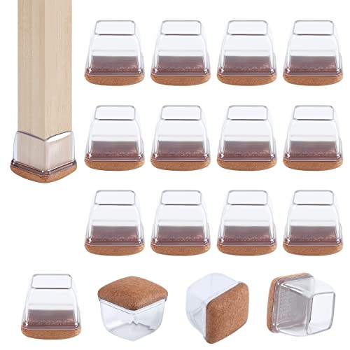 Ezprotekt 20-28mm Protectores de Suelo de Silicona Transparente para Patas de Silla, Cuadrados, 16 Tapas pequeñas de Silicona para Patas de Silla con Fieltro Cuadrado