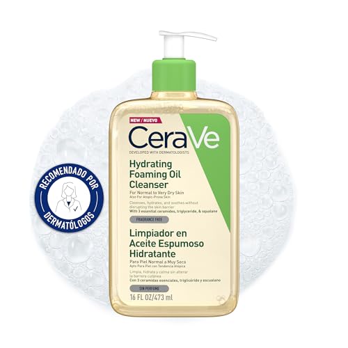 CeraVe Limpiador en Aceite Espumoso Hidratante, Para Pieles Normales a Muy Secas con Tendencia Atópica, Para Rostro y Cuerpo, Limpia e Hidrata, Enriquecido con Ácido Hialurónico, 473ml