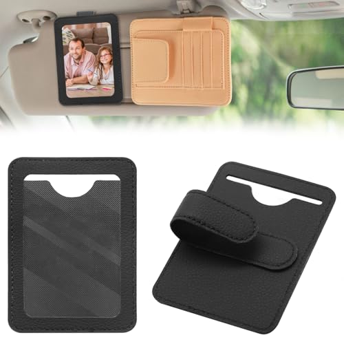 Image of 2Pcs Car Picture Frame Visor Clip, Leather Holder Personalized Display Magnetic Photo Frame Vertical Horizontal Fit 2.17 inchx3.35 inch Photo Car Accessories Gifts