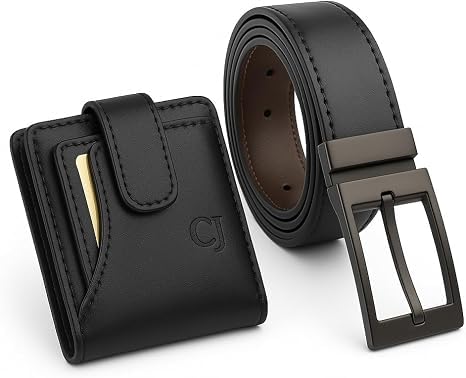 Kit Carteira Masculina Couro + Cinto Masculino 2 em 1 Dupla Face